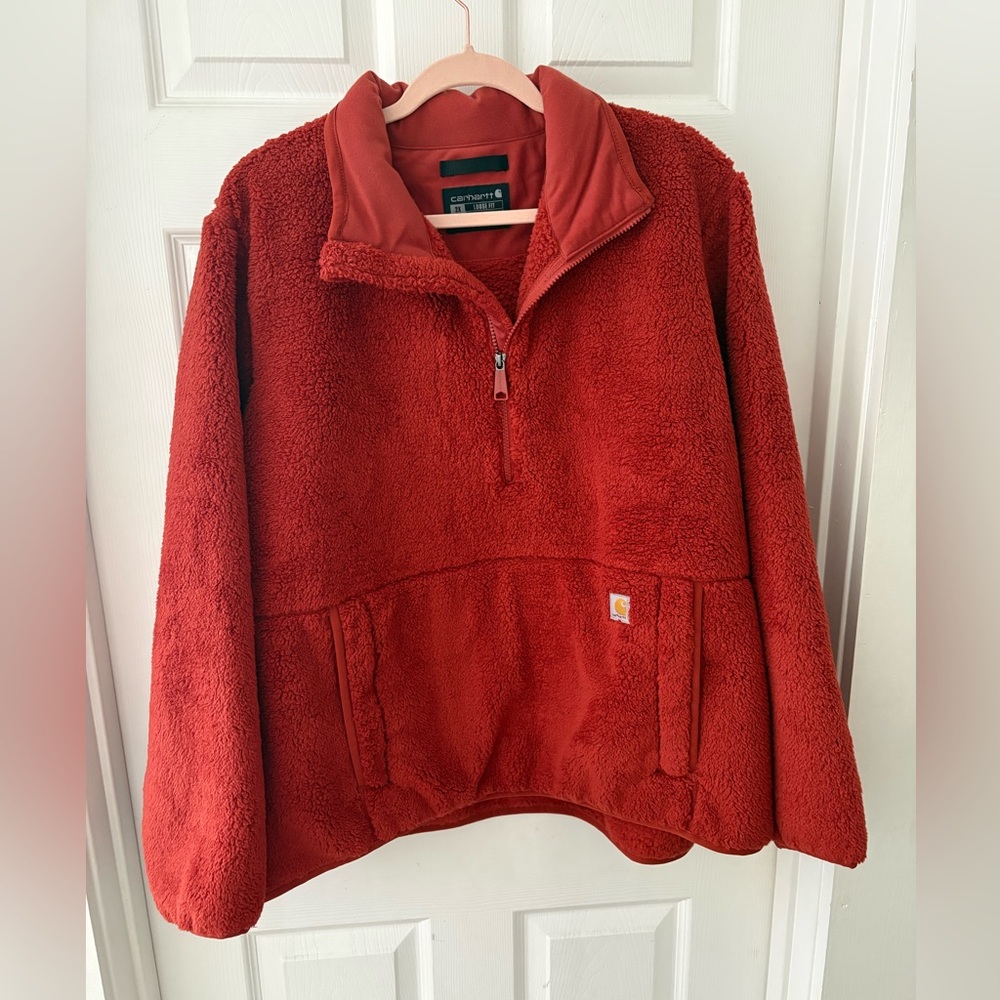 Carhartt Loose-Fit Fleece Half-Zip Pullover in Red Orange